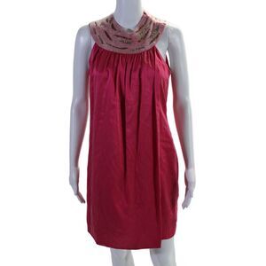 Castle Starr Womens Silk Beaded Round Neck Sleeveless Mini Dress Pink Size 4